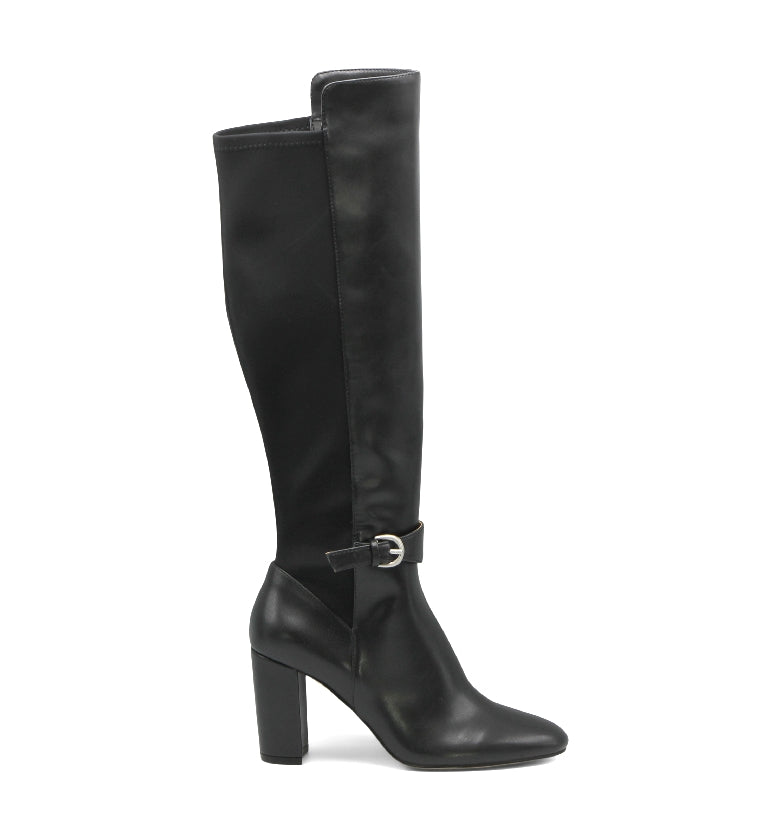 CHARLES DAVID BLACK BUCKLE KNEE HEEL BOOTS store SZ 7.5